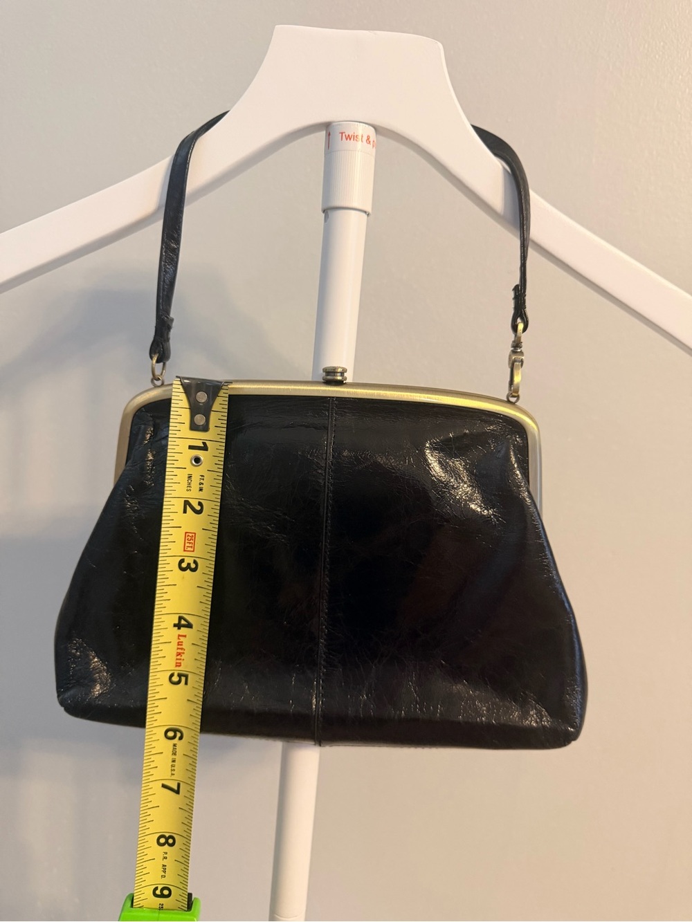 Black Leather Frame-Top Shoulder Clutch Purse - Picture 7 of 7